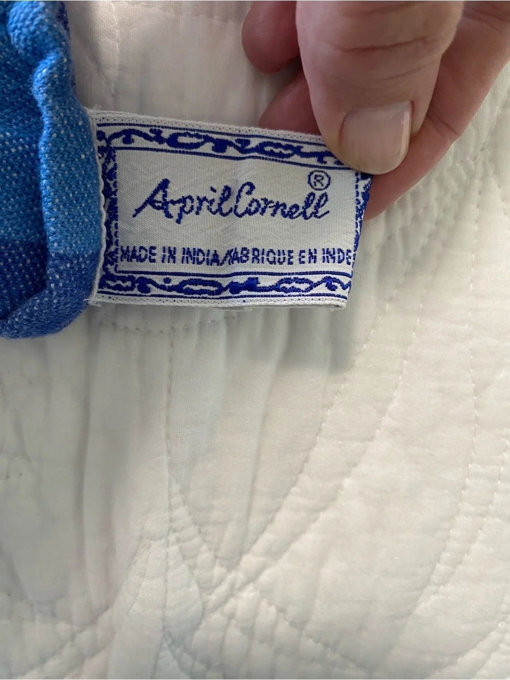 Vintage April Cornell Blue Teapot Tablecloth 46x46